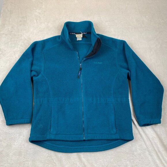 L.L. Bean Mens Fleece Jacket Large Teal Blue Full-Zip Mock Neck Outdoors Classic - Picture 9 of 10